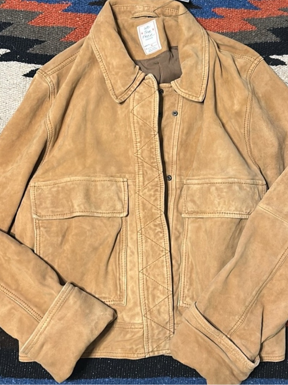 Free People Chestnut Brown Suede Snap-Front Jacket